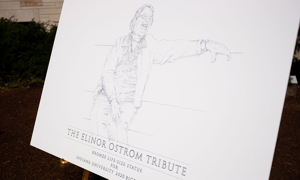 An artist’s rendering of the statue of Elinor Ostrom to be placed outside Woodburn Hall.